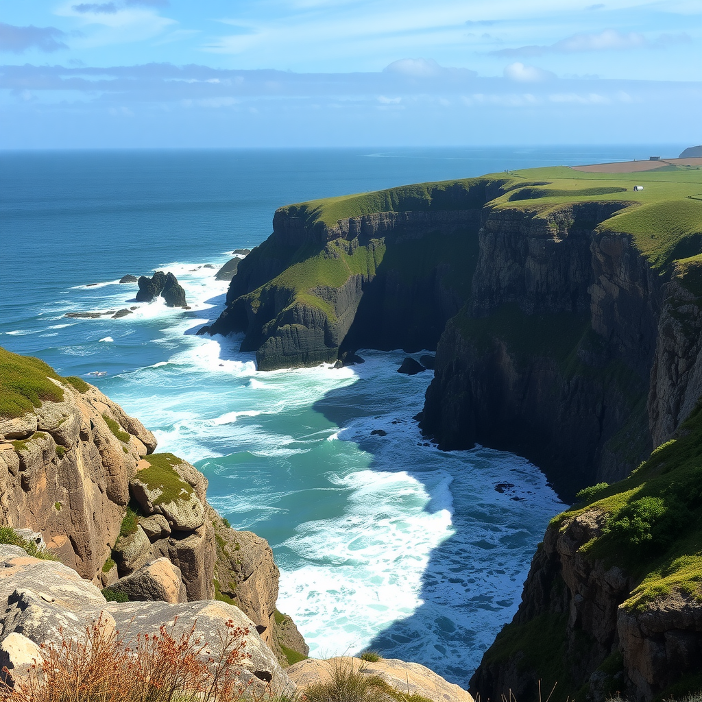 View of cliffs and ocean waves at the Bay of Fundy