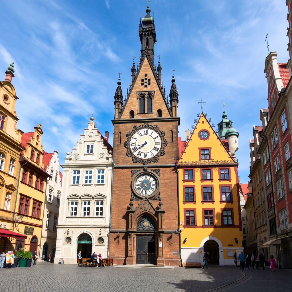 A picturesque view of Prague's Old Town Square showcasing colorful buildings and a clock tower.