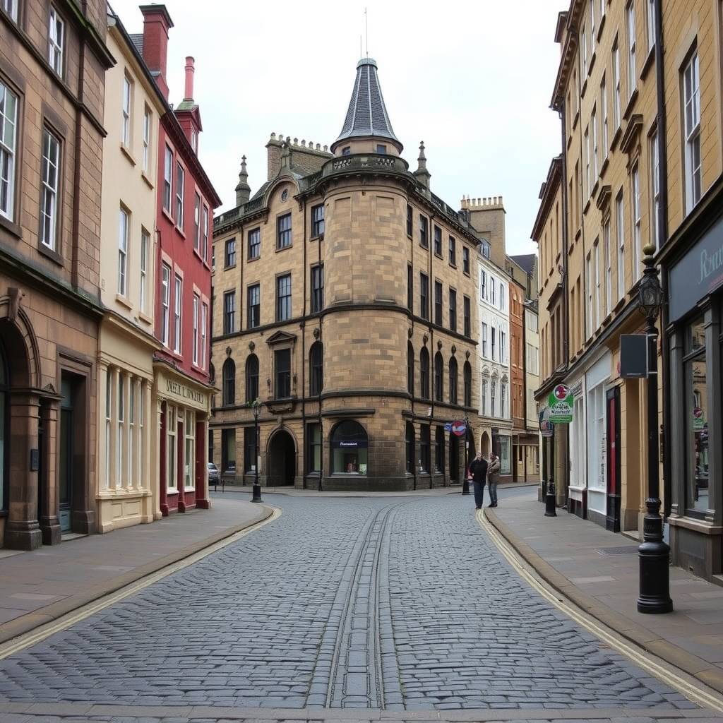 A picturesque view of Edinburgh's Royal Mile with cobblestone streets and colorful buildings.