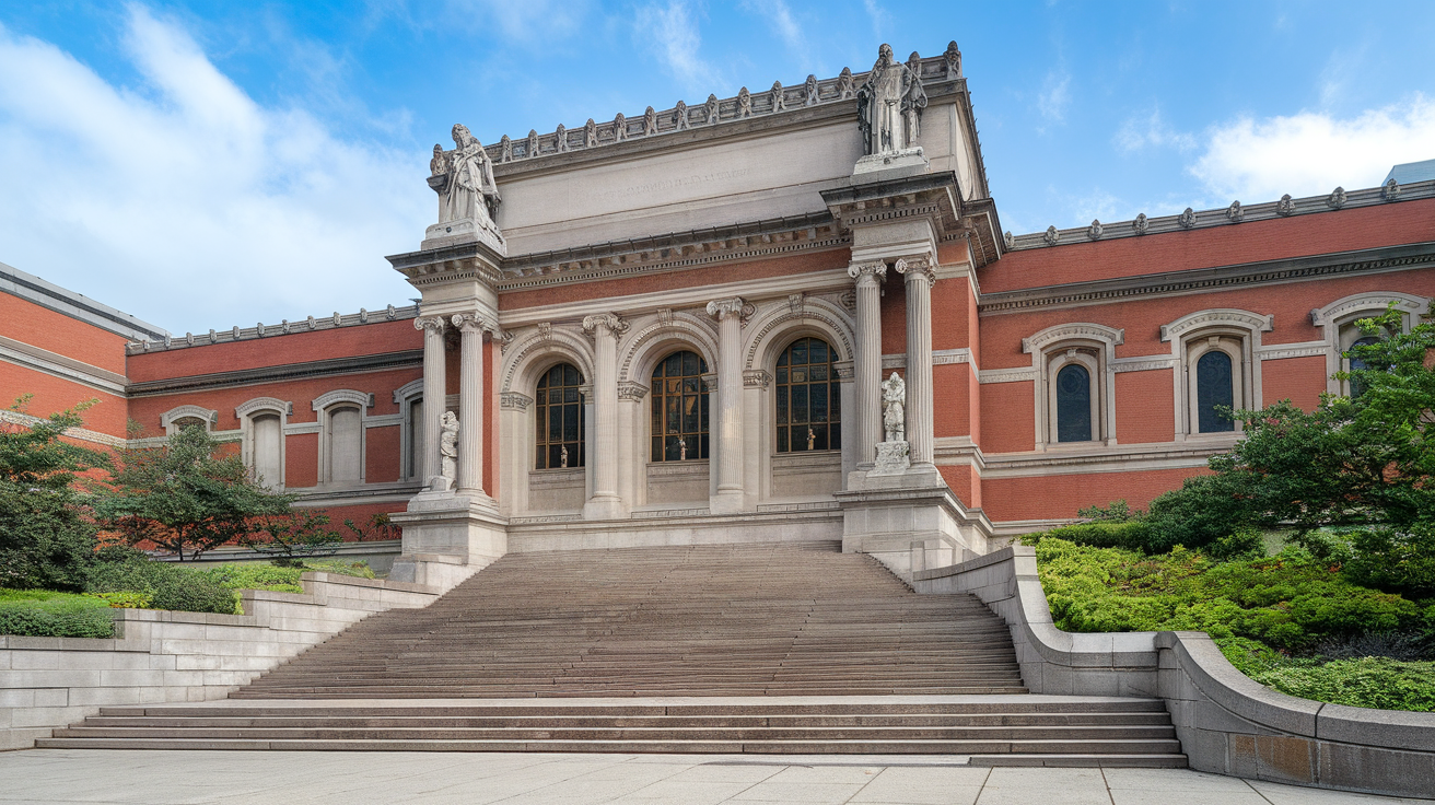 The exterior of The Metropolitan Museum of Art in New York City, showcasing its grand architecture and impressive steps.