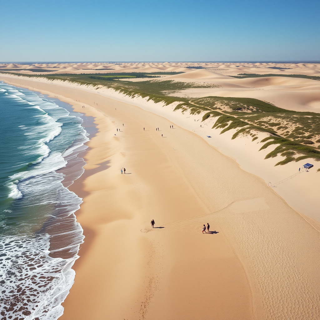 Scenic view of the Singing Sands beach with golden sand and gentle waves