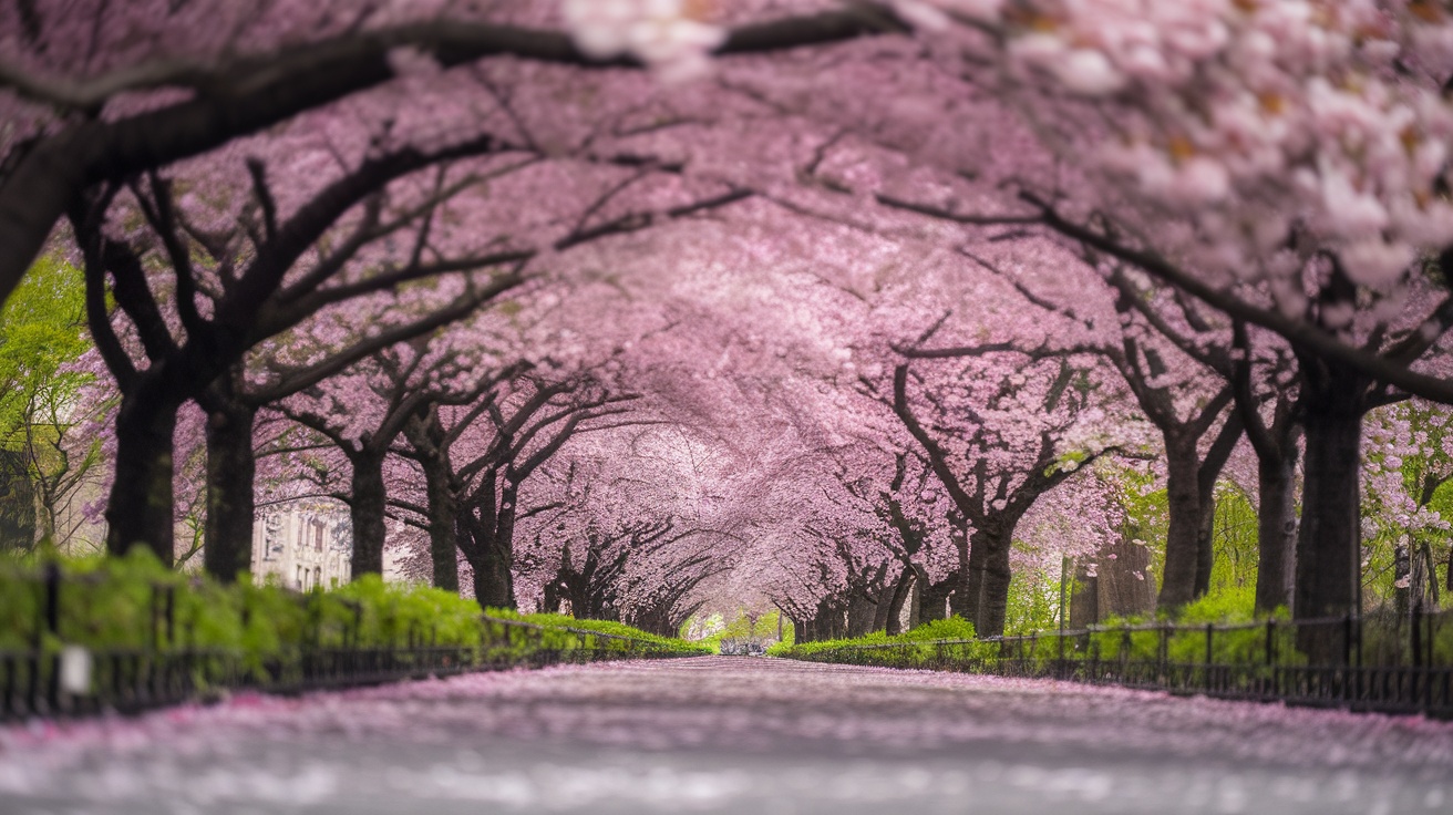 Cherry blossom trees in Central Park during spring