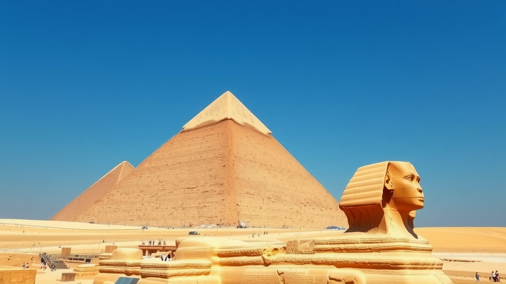 The Pyramids of Giza and the Sphinx under a clear blue sky