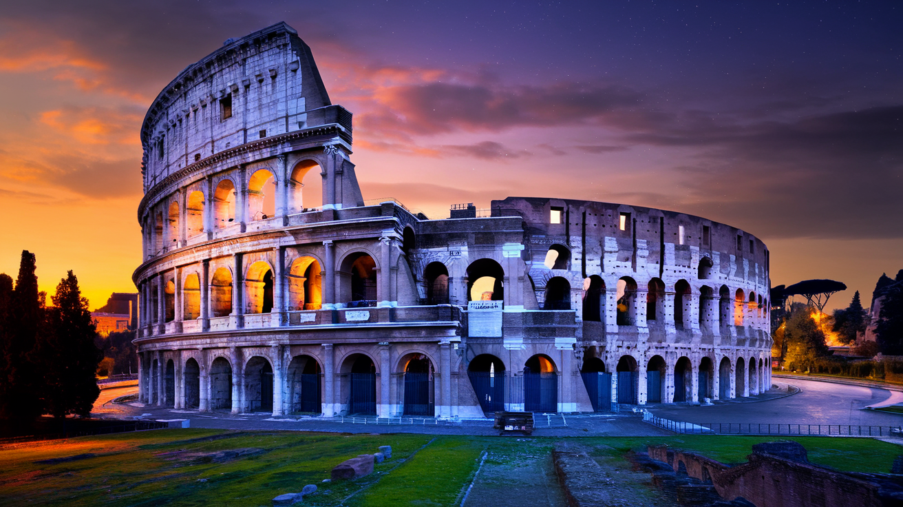 A beautiful view of the Colosseum in Rome during sunset