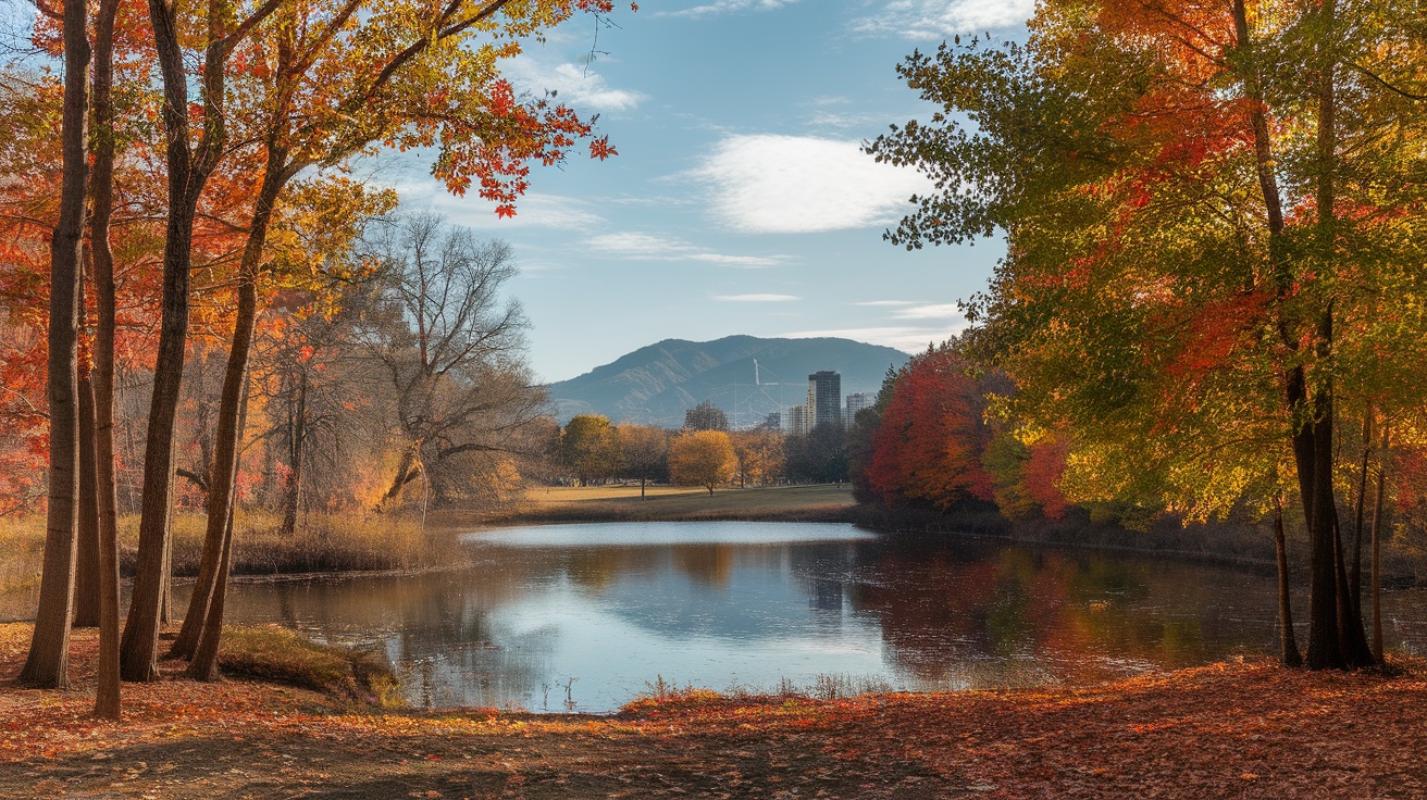 Fall foliage and a calm lake at Boysen State Park, Wyoming