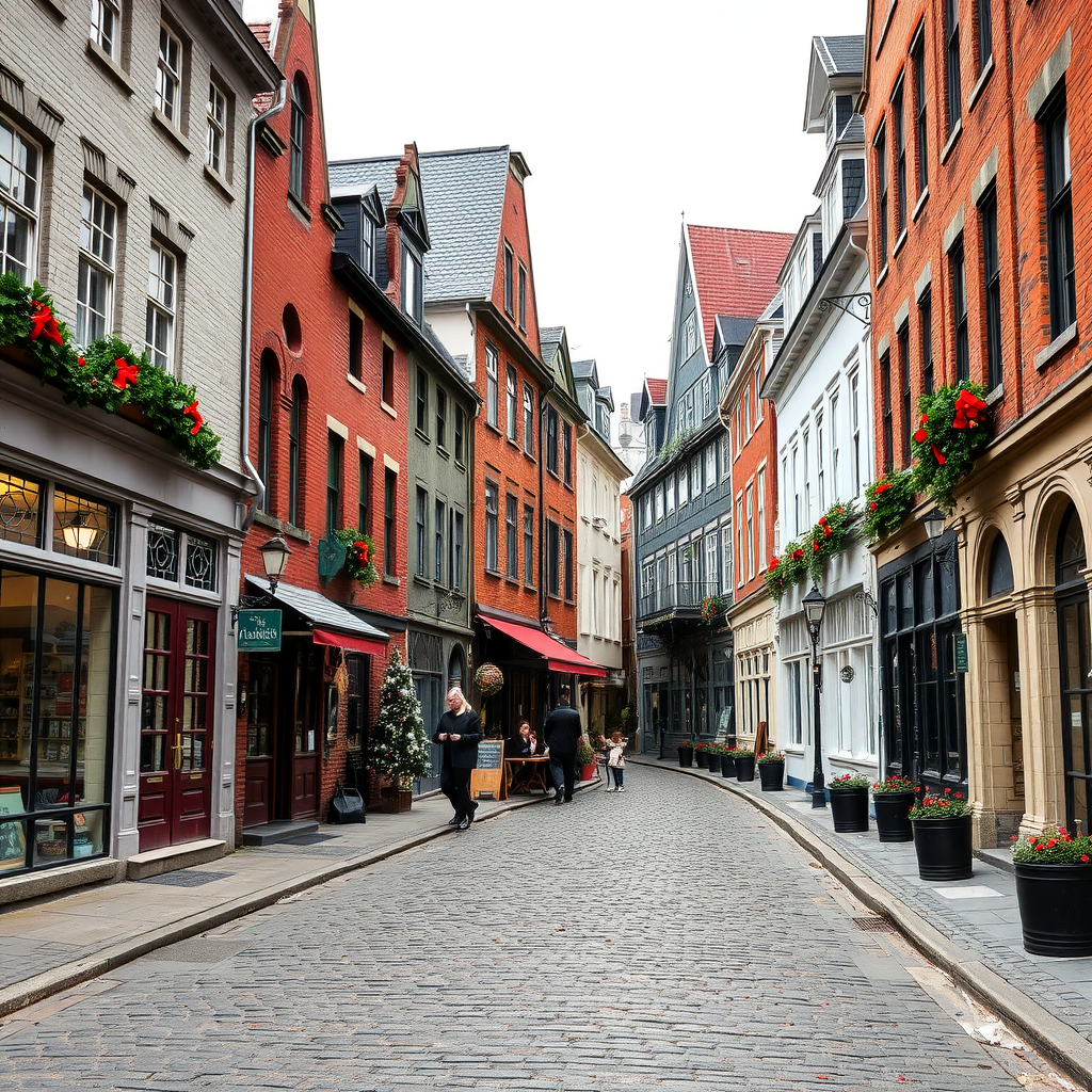 A picturesque street in Old Quebec City with colorful buildings and cobblestone pavement.