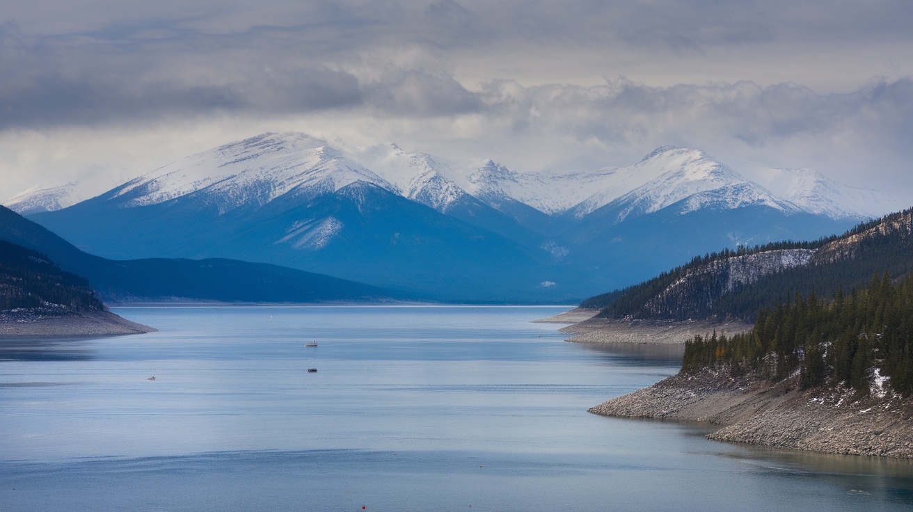 A view of Lake Baikal surrounded by mountains and a calm water surface.