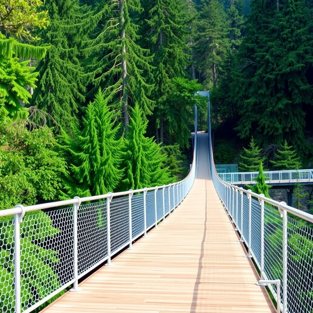 Aerial view of Capilano Suspension Bridge surrounded by lush green trees