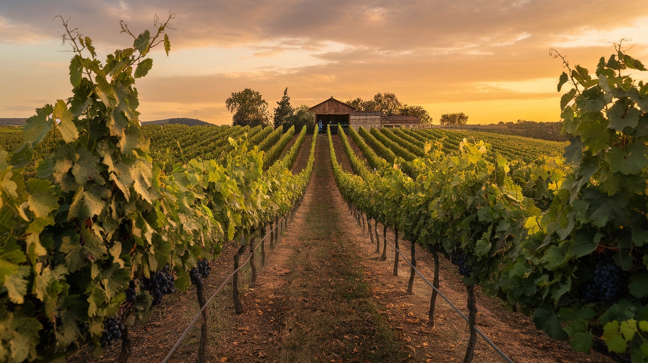 Vineyards in Canelones, Uruguay during sunset