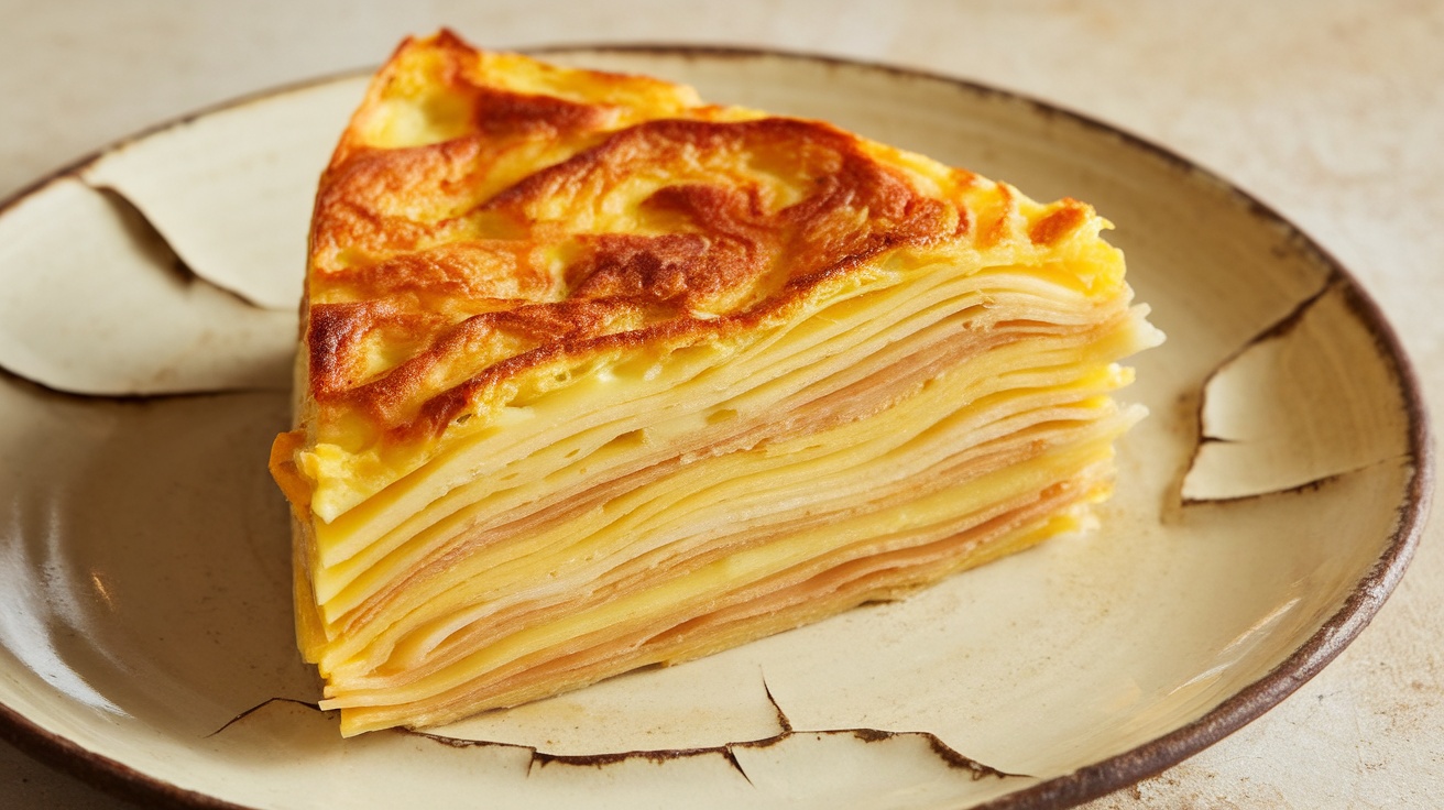 A slice of Tortilla Española served on a plate.