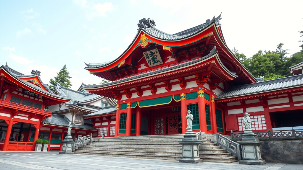 A vibrant view of Toshogu Shrine showcasing its intricate architecture and colorful details.