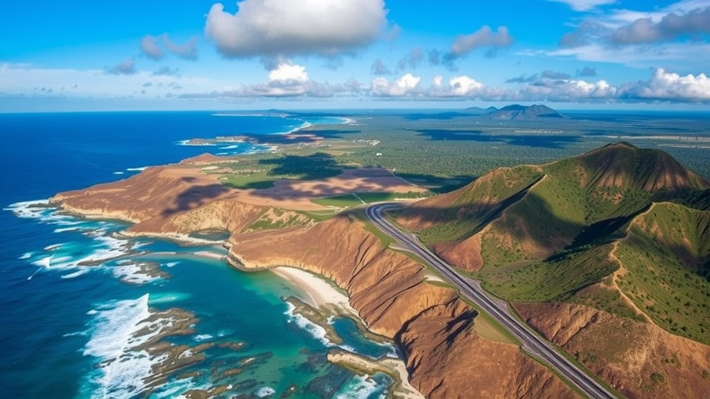 Scenic view of a winding highway along the coastline with cliffs and ocean waves