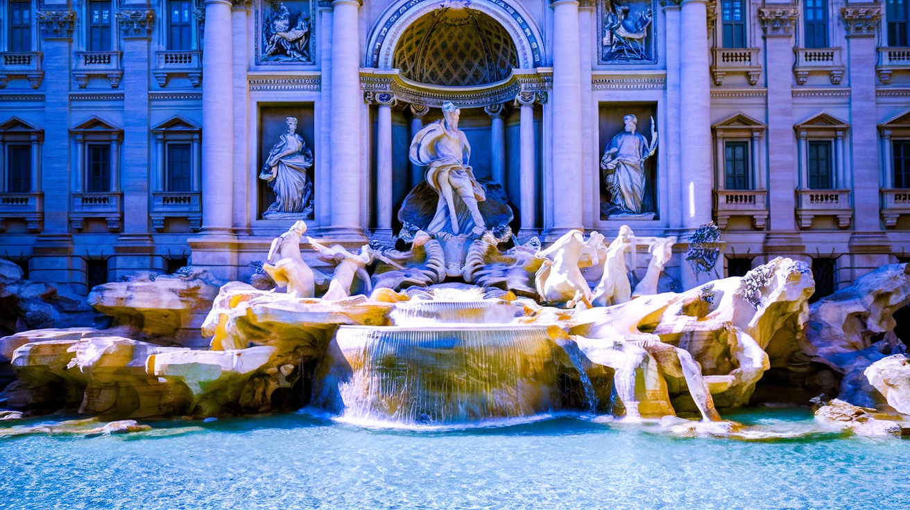 Trevi Fountain showcasing Baroque architecture with flowing water and detailed sculptures