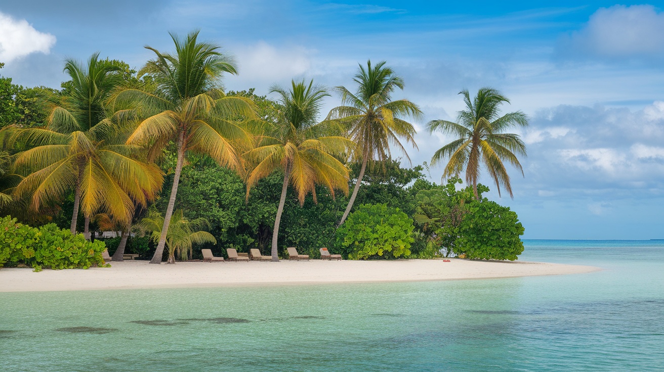 Tropical island with palm trees and a calm beach