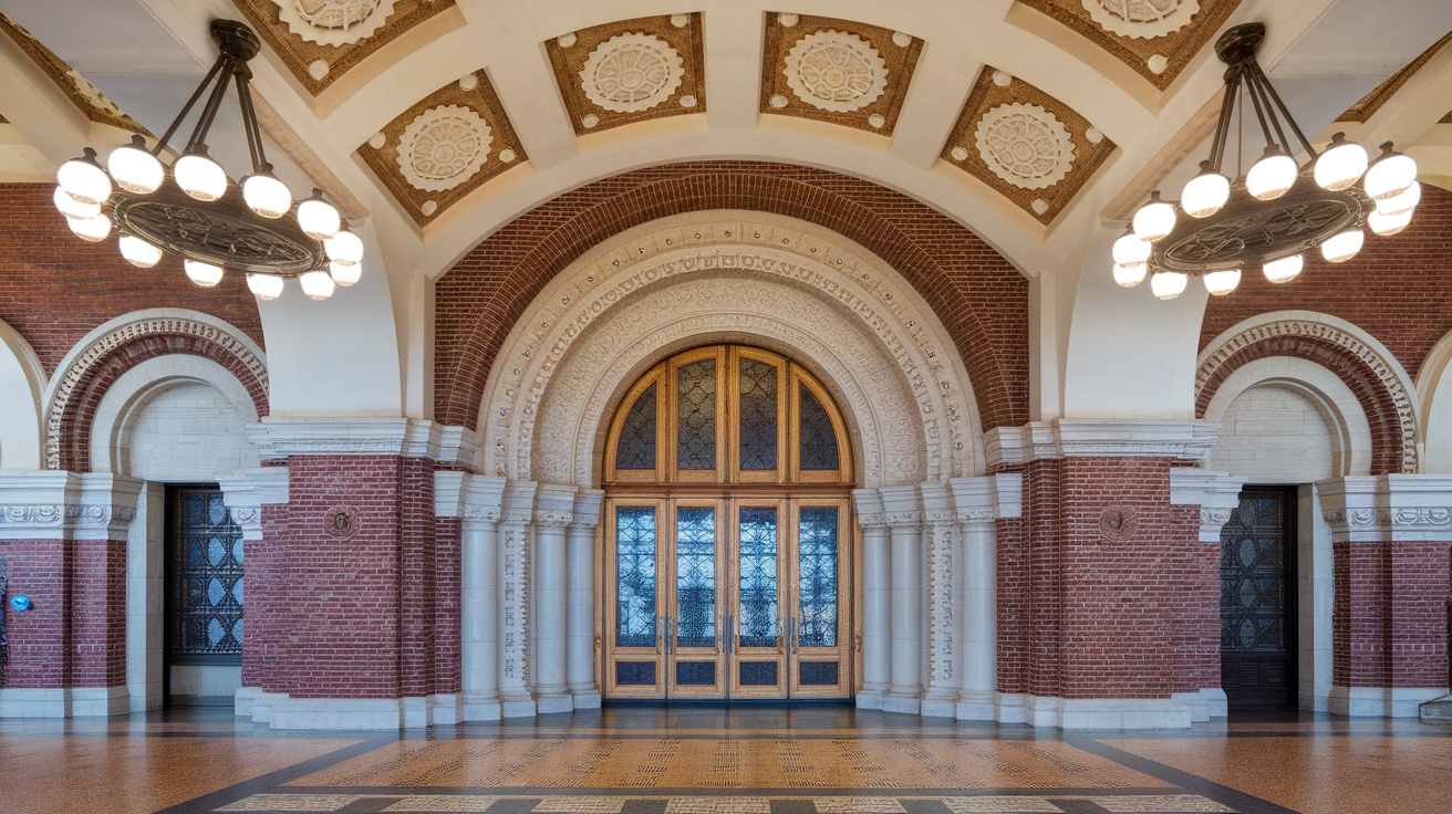 Interior view of Union Station in Los Angeles showcasing its architectural details.