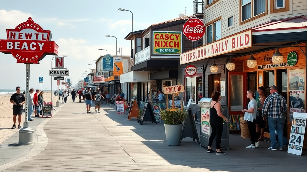 A vibrant scene of Venice Beach's boardwalk with shops and people enjoying the area.