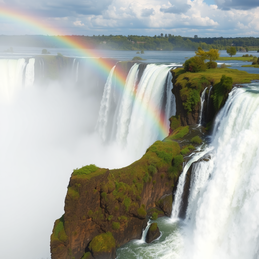 Victoria Falls with a rainbow in the mist