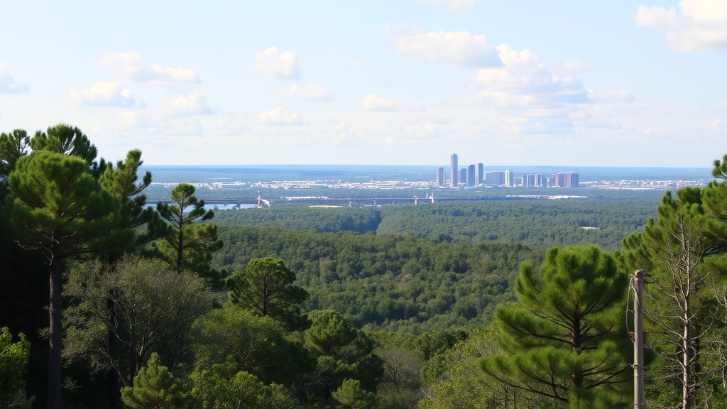 View from Tallahassee Hills showing city skyline and lush green forest