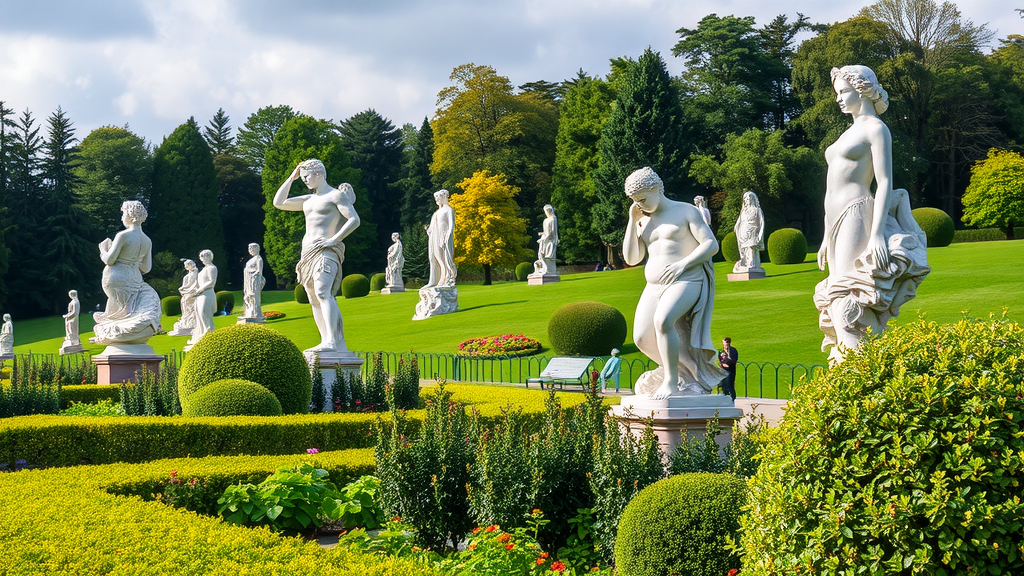 Vigeland Sculpture Park with various sculptures and visitors enjoying the scenery.