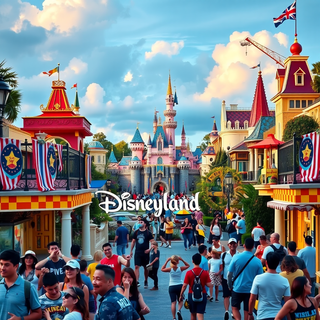 A busy scene at Disneyland Resort showcasing the castle and guests enjoying the park.