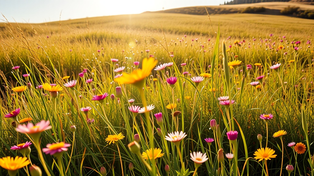 A field of colorful wildflowers in California during spring.