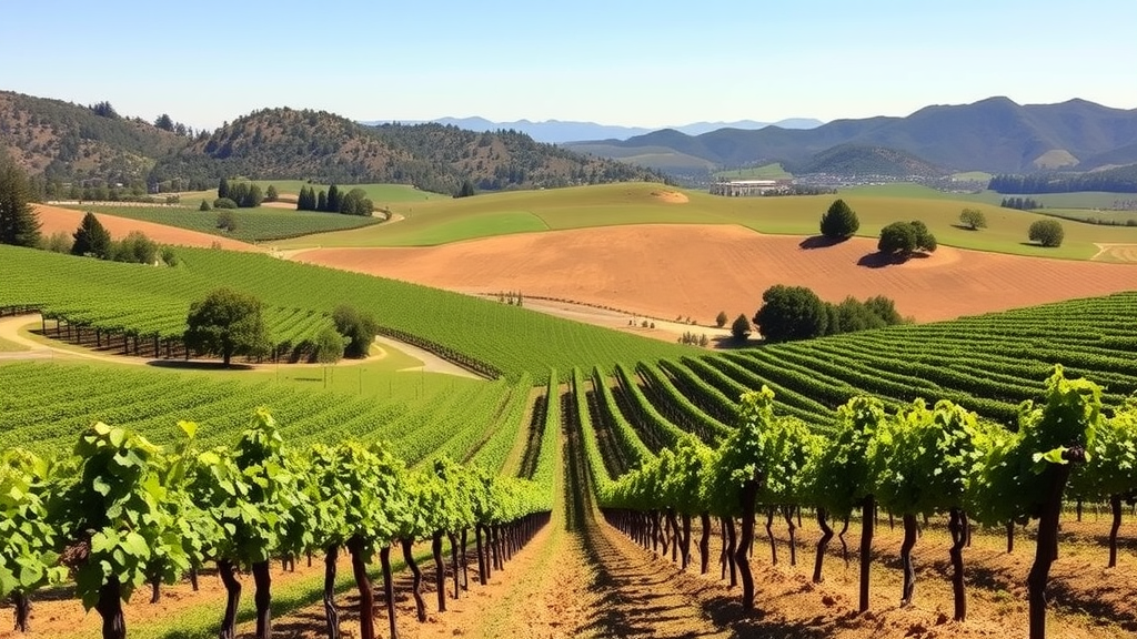 Vineyards and rolling hills in Napa Valley, California.