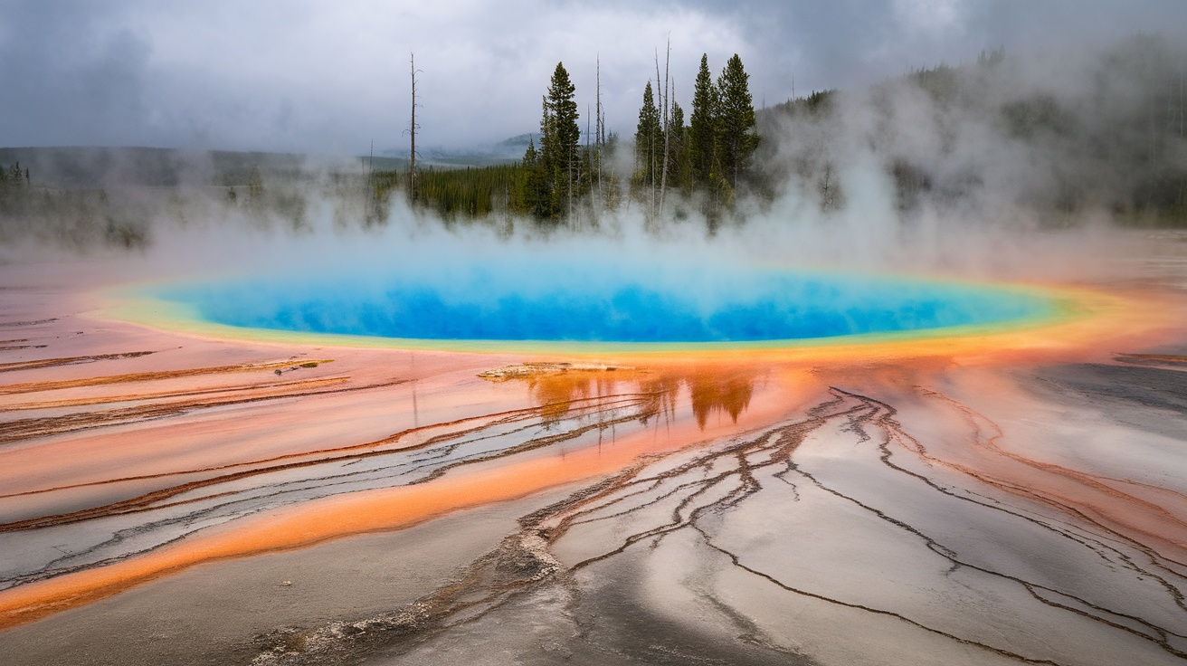 Vibrant colors of the Grand Prismatic Spring at Yellowstone National Park