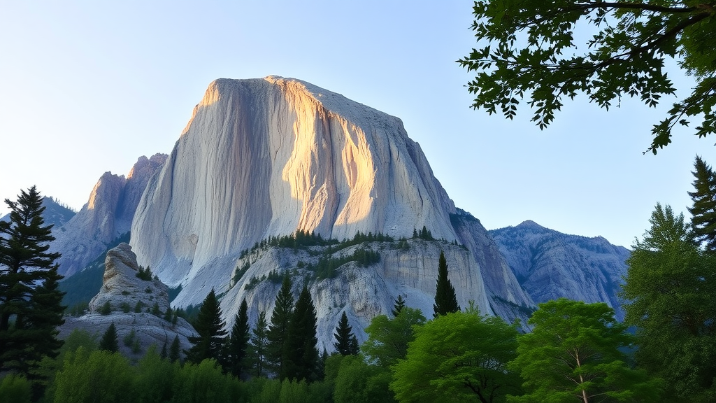 View of El Capitan in Yosemite National Park, showcasing its towering granite face and surrounding trees.