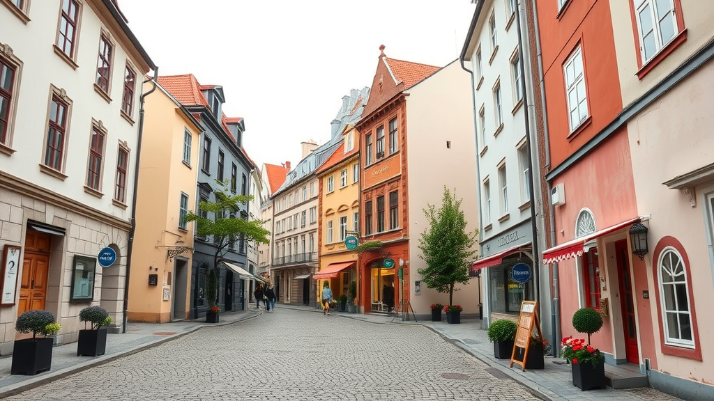 A picturesque view of cobblestone streets and colorful buildings in Zagreb's Upper Town.