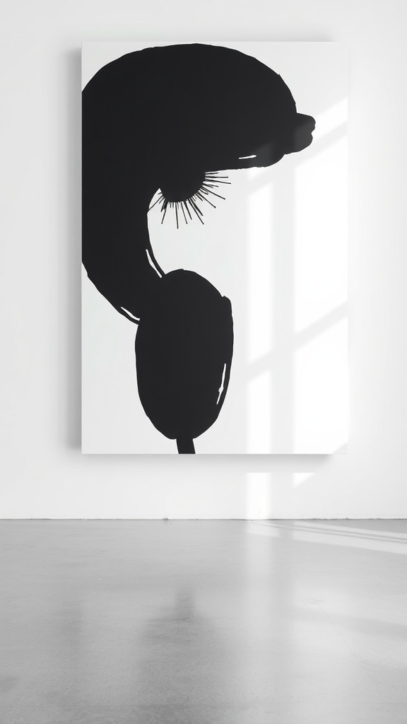 A minimalist art piece featuring bold black accents on a white background.