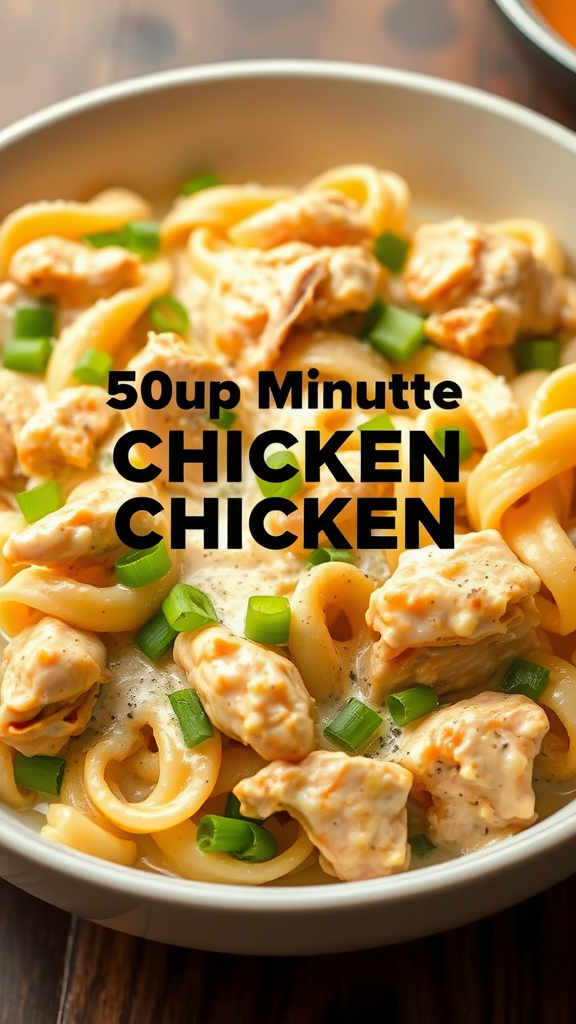 A bowl of creamy Cajun Chicken Alfredo pasta topped with green onions