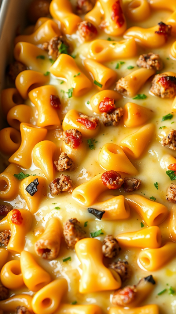 Delicious Cheeseburger Bowtie Pasta Bake with cheese and toppings
