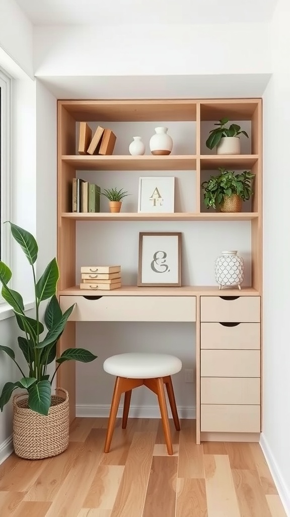 Minimalist desk with storage and plants