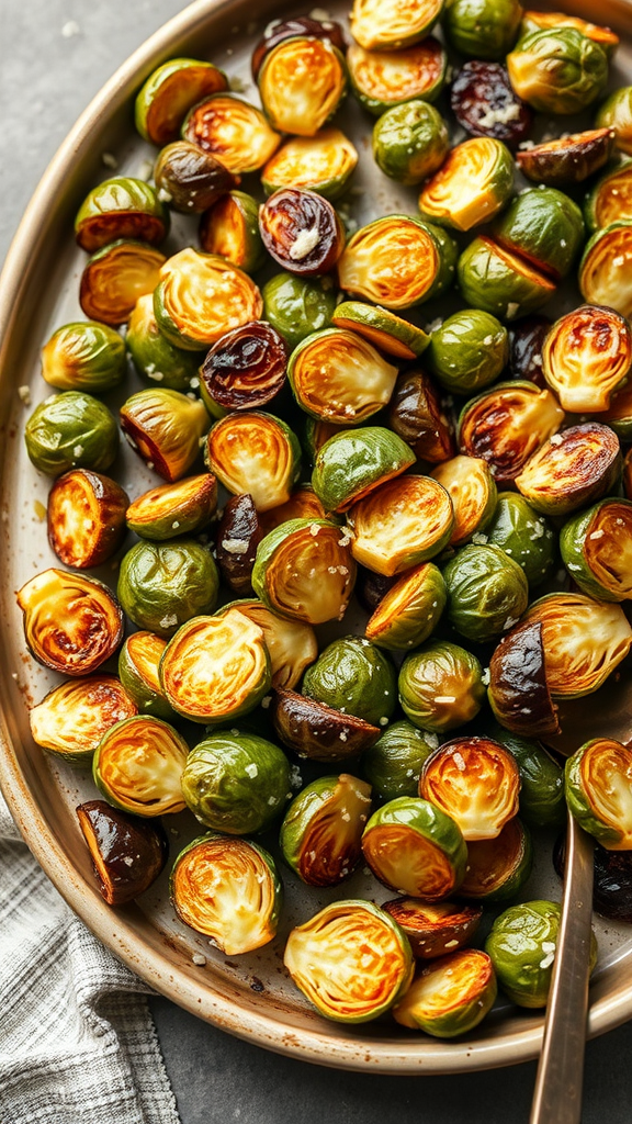 A platter of garlic parmesan roasted Brussels sprouts.