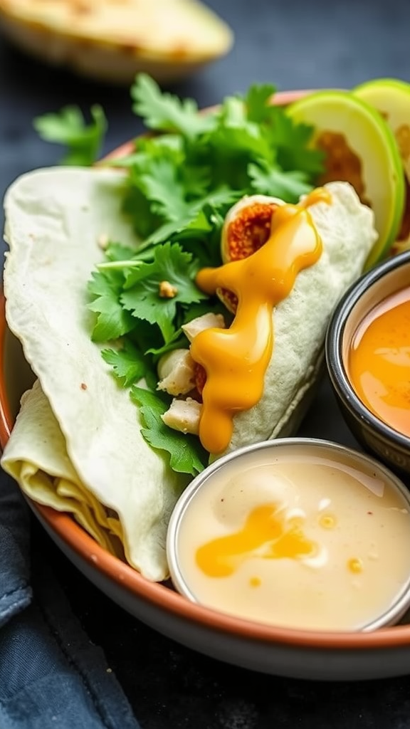 Honey Mustard Garlic Chicken Wrap with sauce and herbs