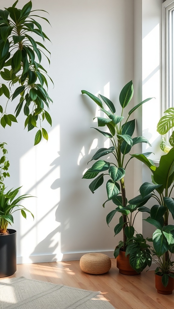 Indoor plants in a bright and airy space with natural light.