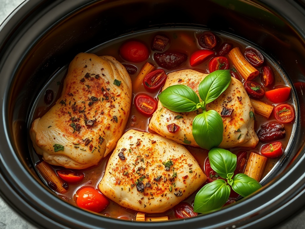 Crockpot Italian chicken with sun-dried tomatoes