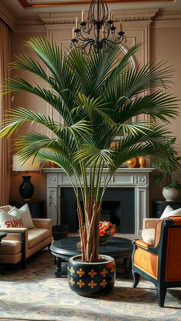 Kentia palm in a stylish living room, adding elegance and freshness.