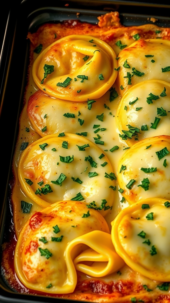 Baked tortellini with cheese and herbs