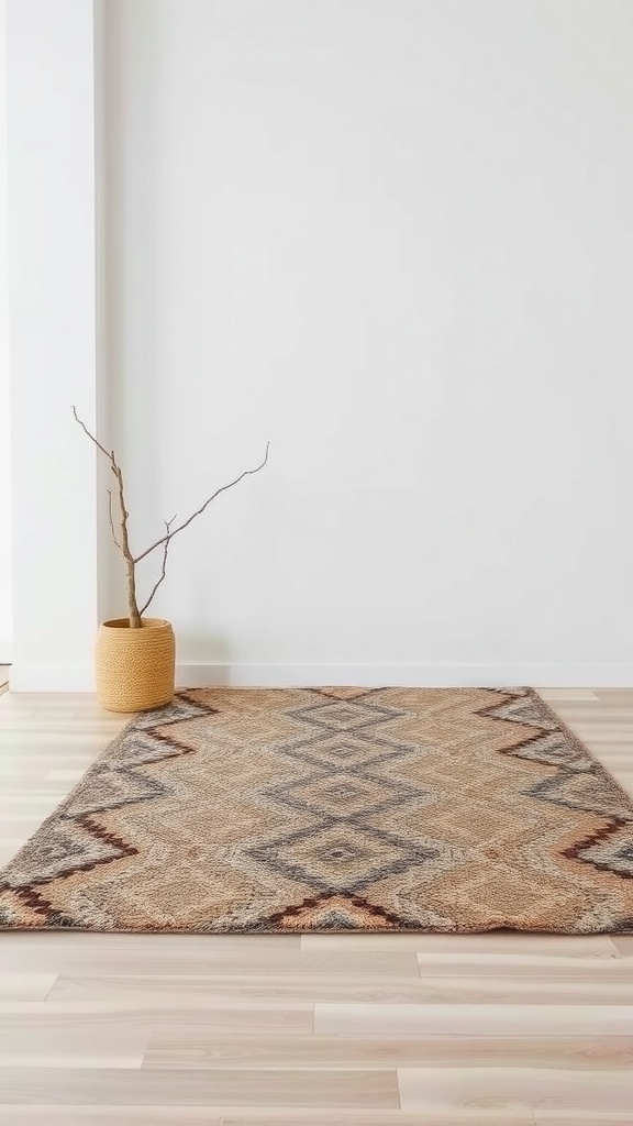 A cozy deep-pile rug layered with a flat woven rug, enhancing the room's texture and comfort.