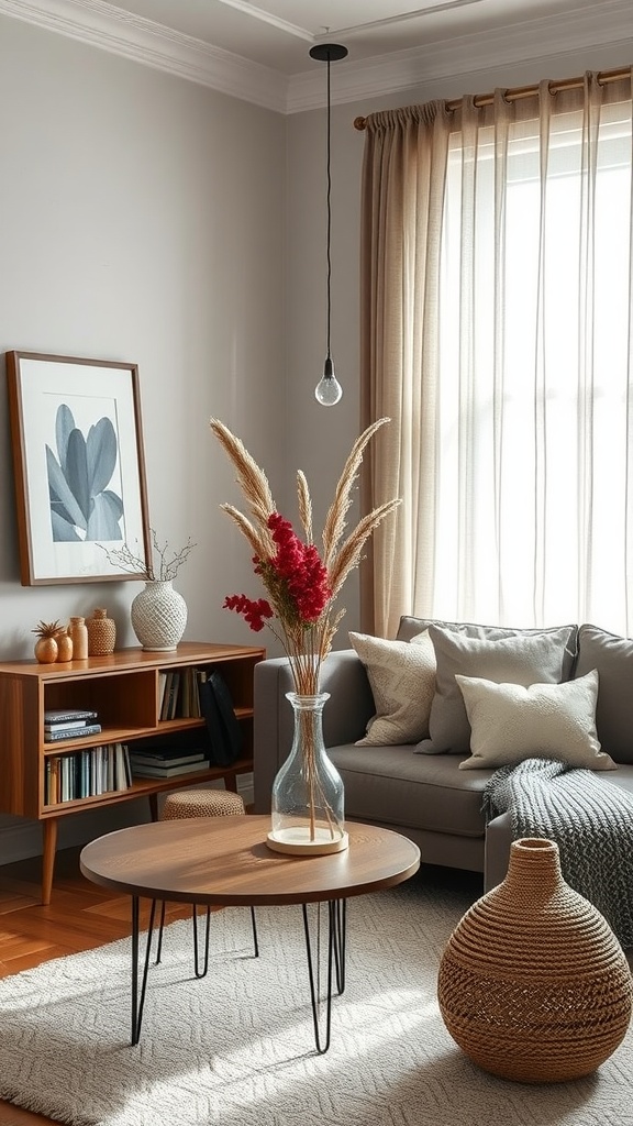 Stylish upcycled materials in a cozy living room setting.