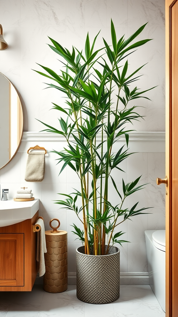 A Bamboo Palm in a stylish bathroom setting