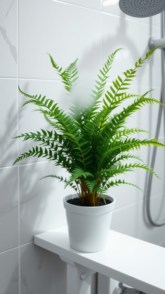 Boston Fern in a bright bathroom setting