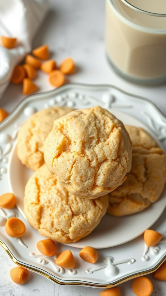 Plate of butterscotch pudding cookies with butterscotch chips.