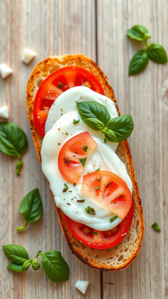 A delicious Caprese Egg Sandwich with tomatoes, mozzarella, and basil on toasted bread