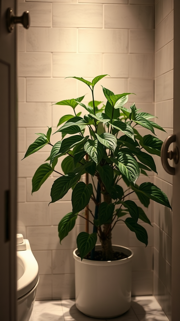 A Cast Iron Plant in a modern bathroom setting, showcasing its lush green foliage.