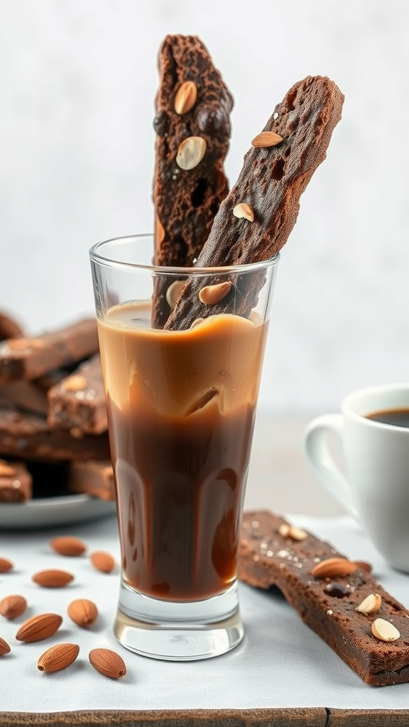 Chocolate almond biscotti served with coffee