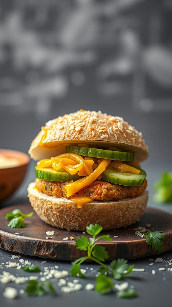 Coconut Curry Burger with toppings