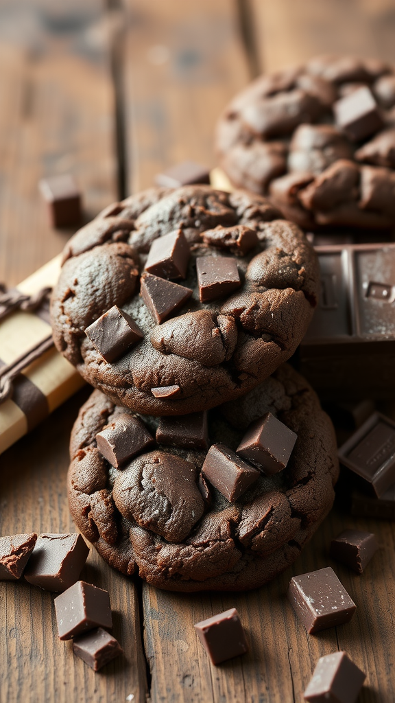 Delicious double chocolate cookies with chocolate chunks