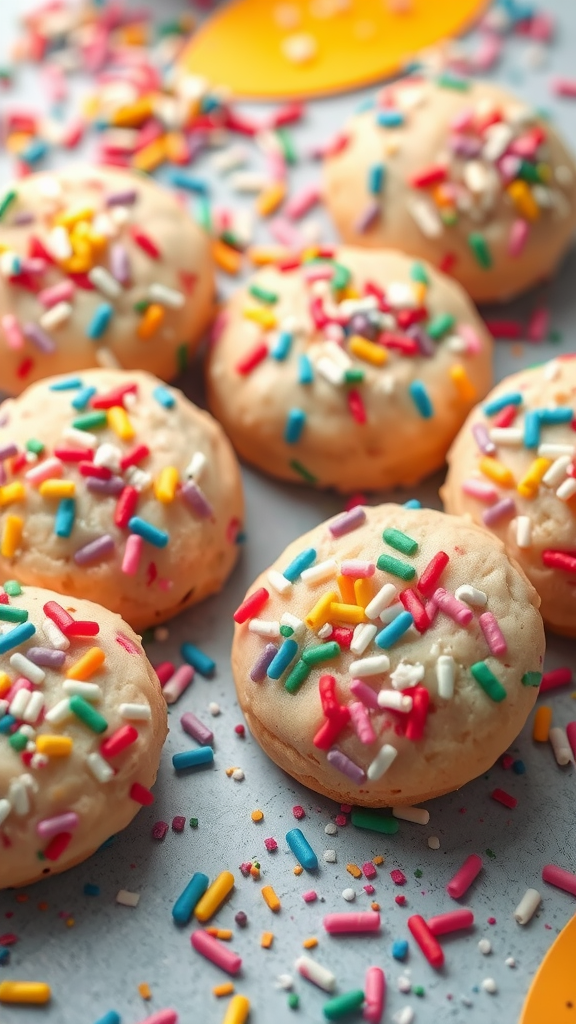 Colorful funfetti cookies with sprinkles on a baking sheet